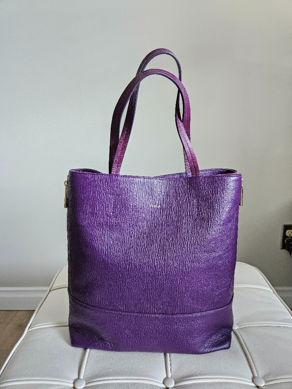 Furla Textured Leather Expandable Tote - Purple - Medium/Large - Picture 2 of 10